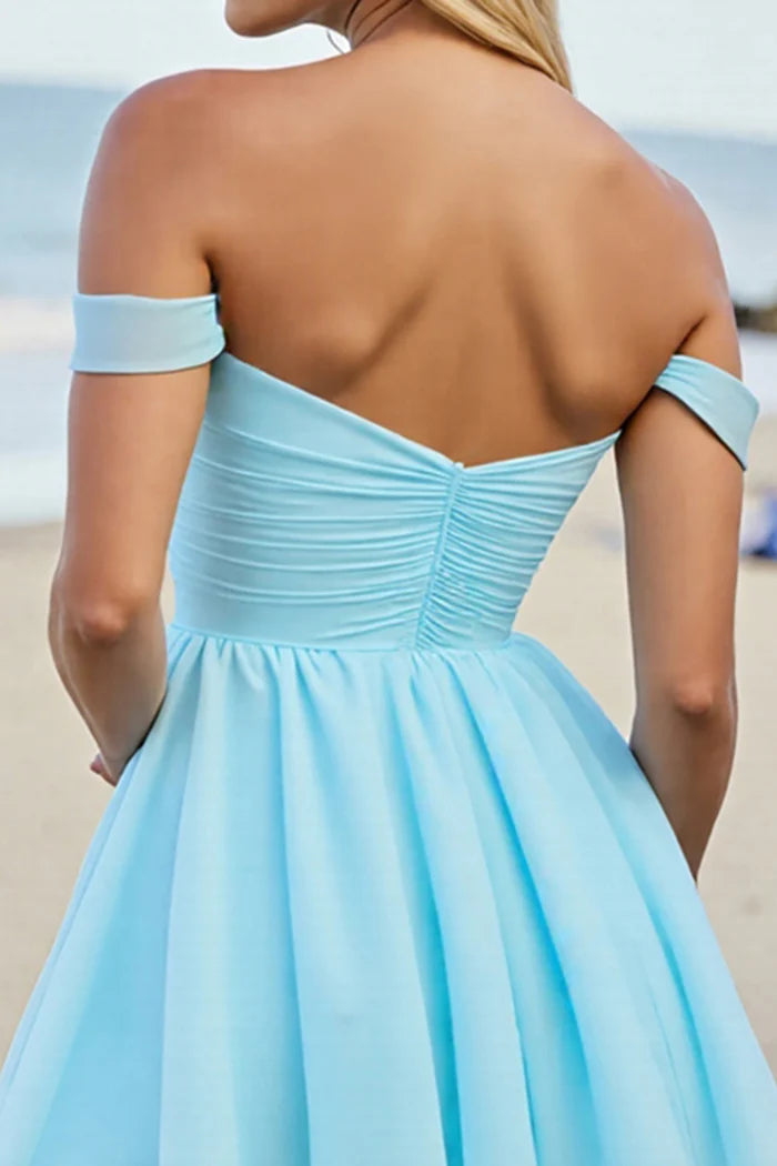 Weitese Dress Off The Shoulder Light Blue A Line Short Homecoming Dress Zipper Up Party Dress